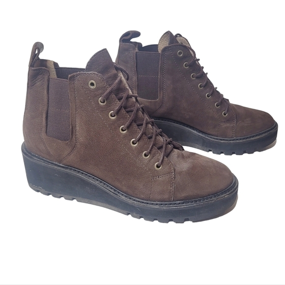 Eileen Fisher Club Suede Lace Up WedgeChelsea Boots Size 6 - Picture 2 of 7
